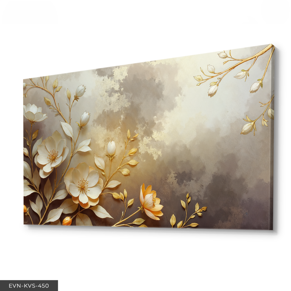 Yağlı Boya Görünümlü Beyaz Çiçek Tek Parça Kanvas - Canvas Tablo 140 x 90 CM - Çok Renkli