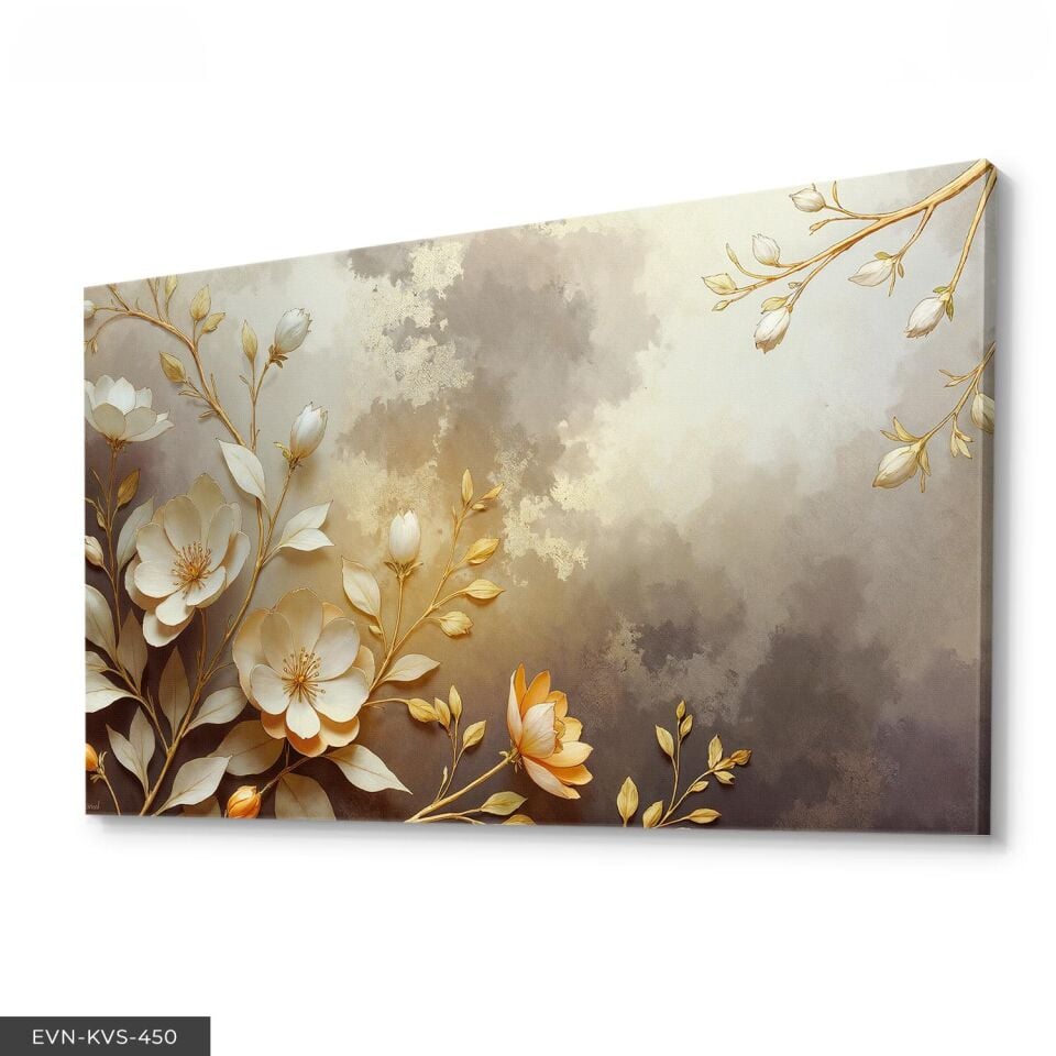 Yağlı Boya Görünümlü Beyaz Çiçek Tek Parça Kanvas - Canvas Tablo