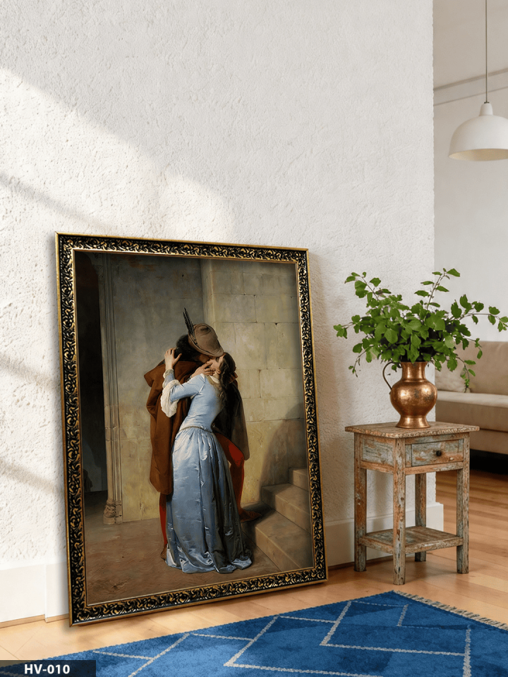The Kiss Vintage Desenli Premium Çerçeveli Tek Parça Tablo 75x55 CM HV