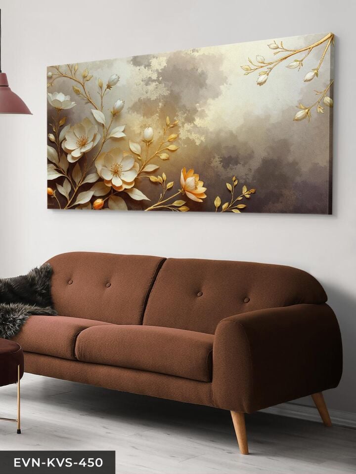 Yağlı Boya Görünümlü Beyaz Çiçek Tek Parça Kanvas - Canvas Tablo 40 x 30 CM - Çok Renkli