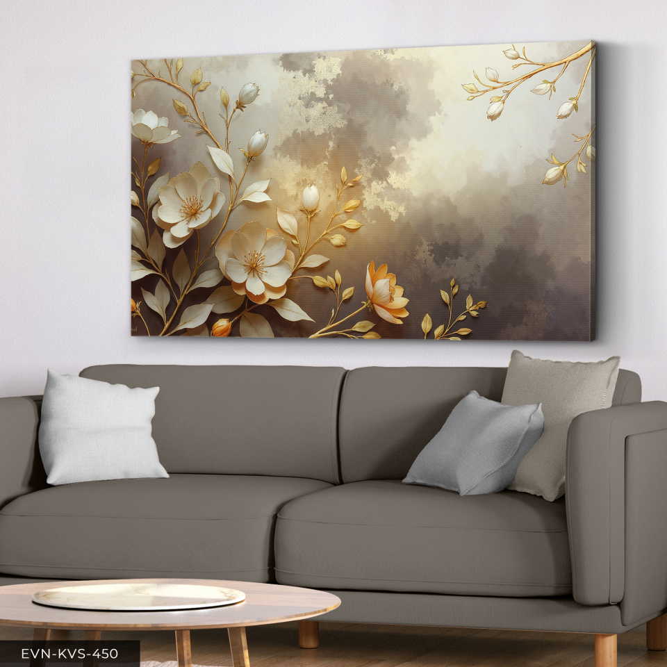 Yağlı Boya Görünümlü Beyaz Çiçek Tek Parça Kanvas - Canvas Tablo 140 x 90 CM - Çok Renkli