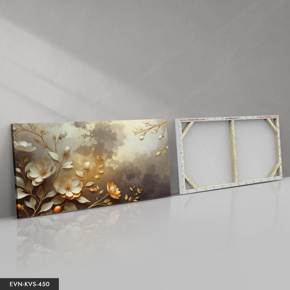 Yağlı Boya Görünümlü Beyaz Çiçek Tek Parça Kanvas - Canvas Tablo 140 x 90 CM - Çok Renkli