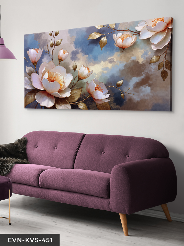 Yağlı Boya Görünümlü Pembe Çiçek Tek Parça Kanvas - Canvas Tablo 140 x 90 CM - Çok Renkli