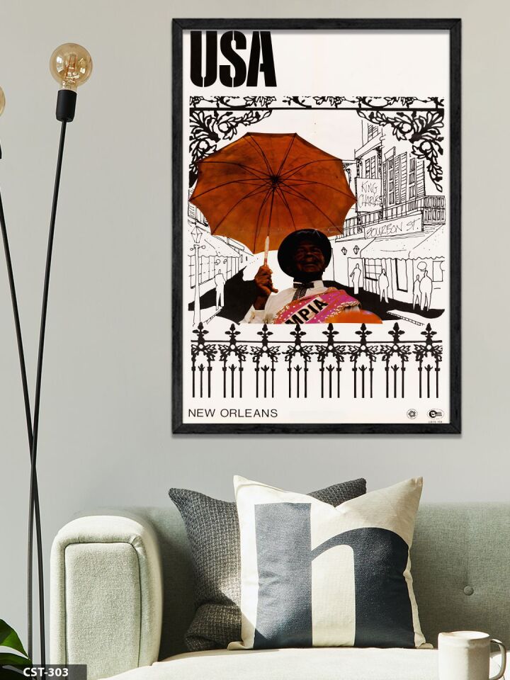 New Orleans Tek Parça Ahşap Çerçeveli Tablo Siyah - 50 x 70 CM