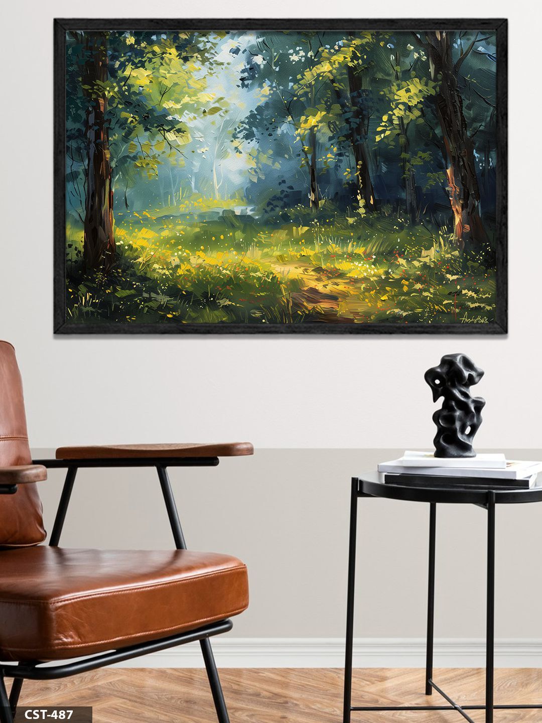 Orman Yolu Tek Parça Ahşap Çerçeveli Tablo Siyah - 30 x 40 CM