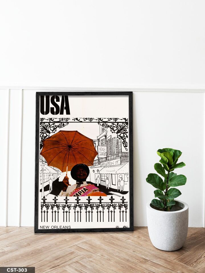 New Orleans Tek Parça Ahşap Çerçeveli Tablo Siyah - 50 x 70 CM