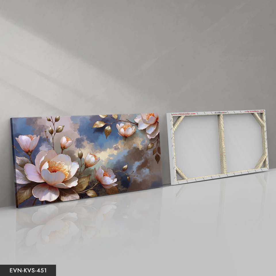 Yağlı Boya Görünümlü Pembe Çiçek Tek Parça Kanvas - Canvas Tablo 140 x 90 CM - Çok Renkli