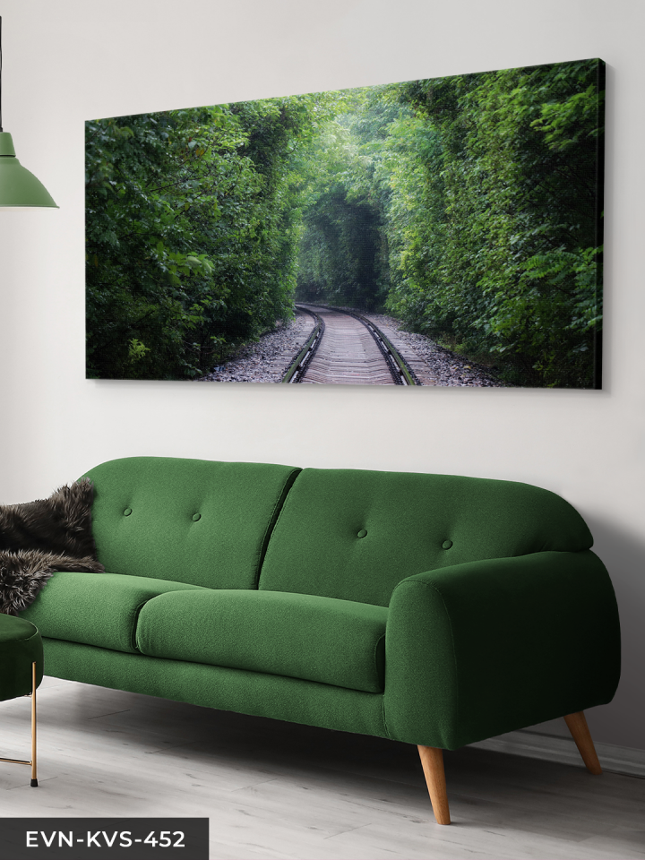 Ağaçların İçinde Tren Yolu Tek Parça Kanvas - Canvas Tablo 140 x 90 CM - Çok Renkli