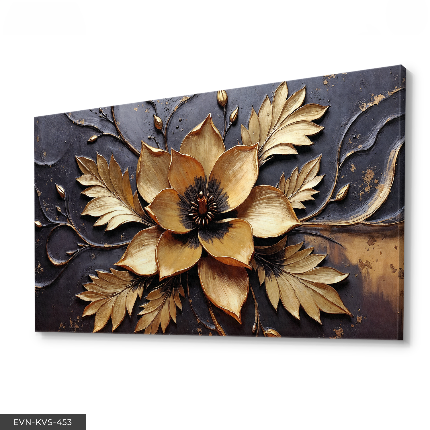 Gold Çiçek Tek Parça Kanvas - Canvas Tablo 140 x 90 CM - Çok Renkli