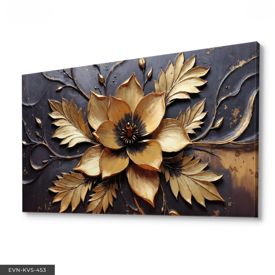 Gold Çiçek Tek Parça Kanvas - Canvas Tablo 140 x 90 CM - Çok Renkli