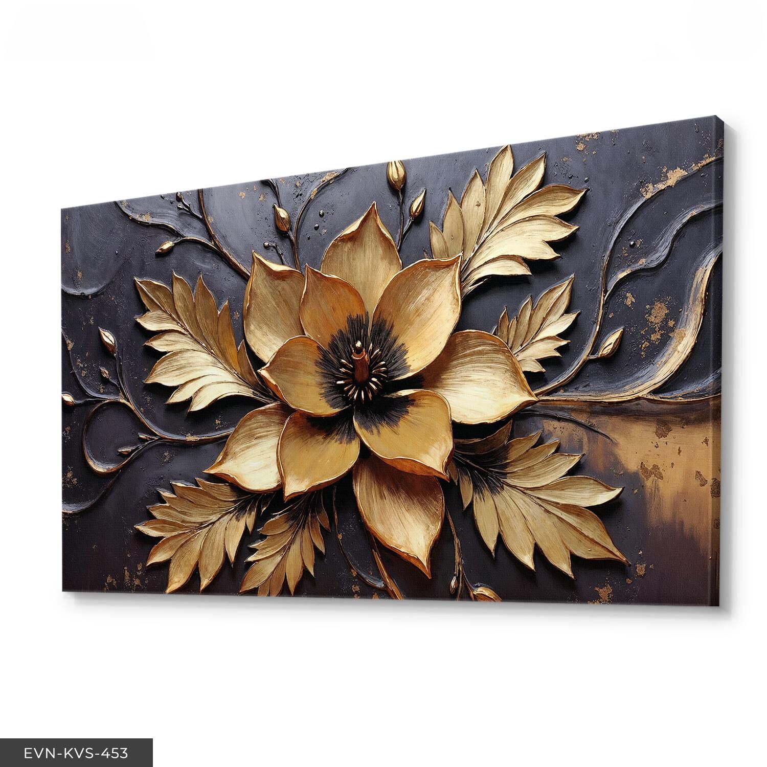 Gold Çiçek Tek Parça Kanvas - Canvas Tablo 40 x 30 CM - Çok Renkli