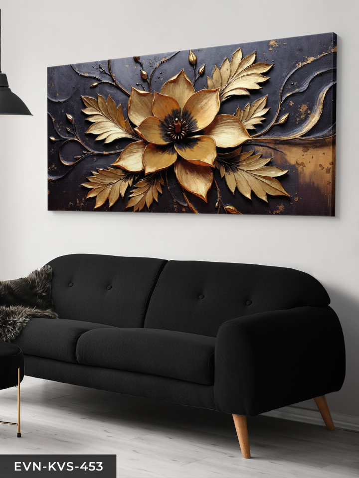 Gold Çiçek Tek Parça Kanvas - Canvas Tablo 140 x 90 CM - Çok Renkli