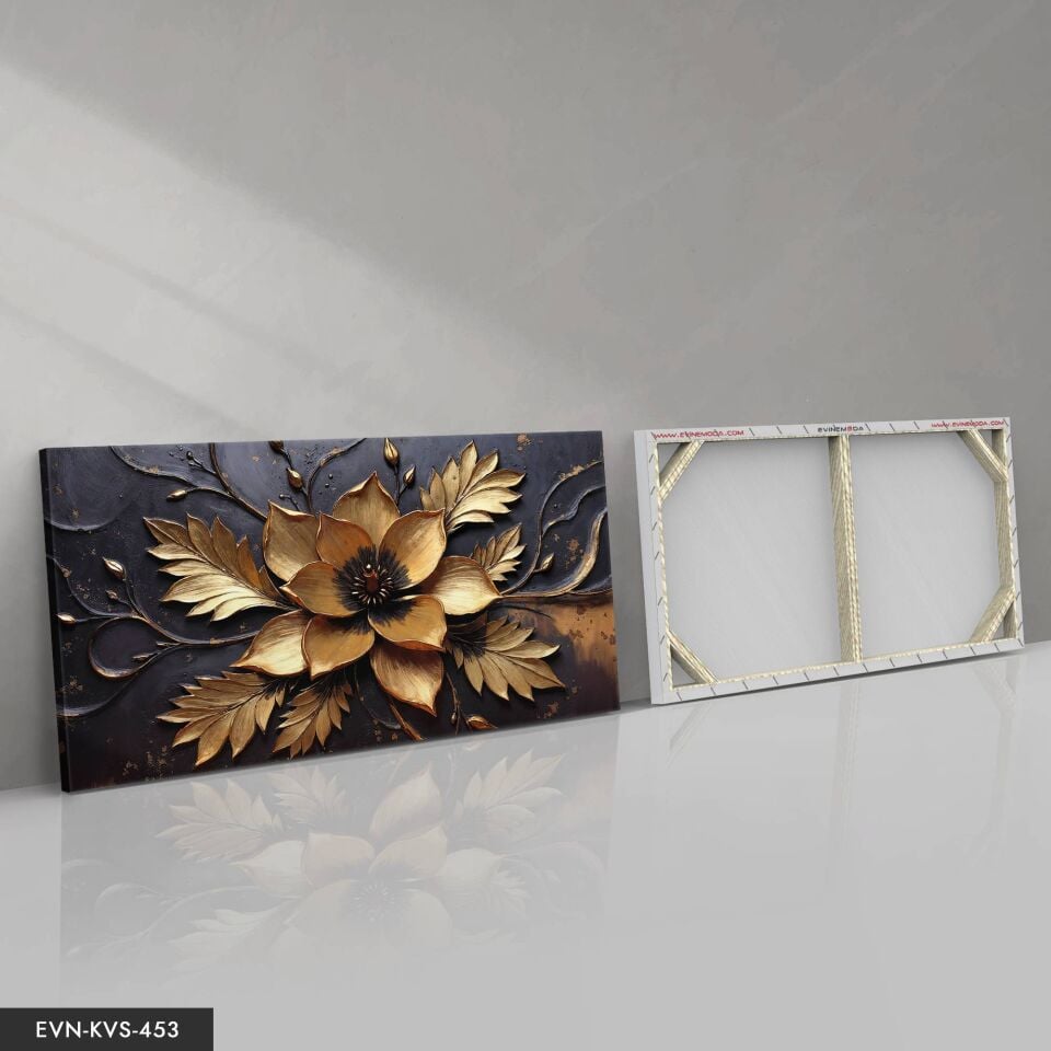 Gold Çiçek Tek Parça Kanvas - Canvas Tablo 40 x 30 CM - Çok Renkli