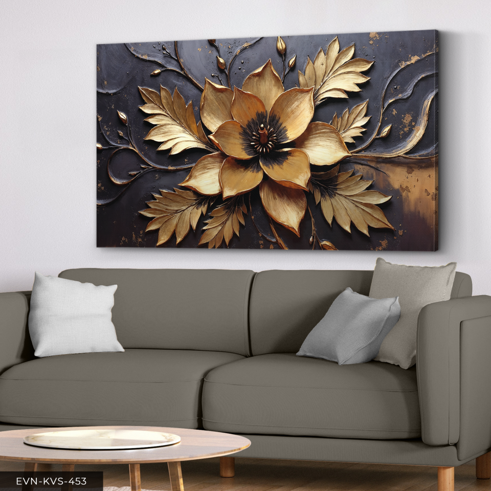 Gold Çiçek Tek Parça Kanvas - Canvas Tablo 140 x 90 CM - Çok Renkli