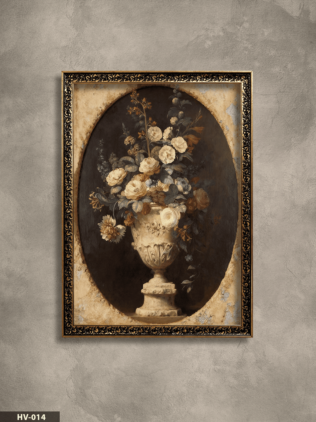 Çiçekli Vazo Vintage Desenli Premium Çerçeveli Tek Parça Tablo 75x55 CM HV