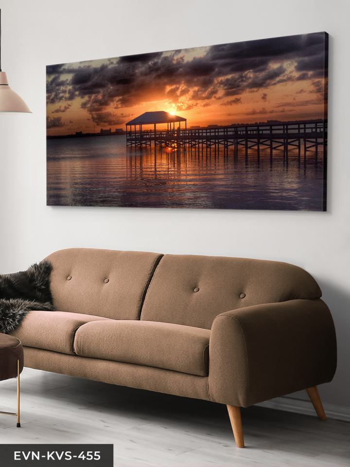 Deniz Manzaralı Gün Doğumu Tek Parça Kanvas - Canvas Tablo 140 x 90 CM - Çok Renkli