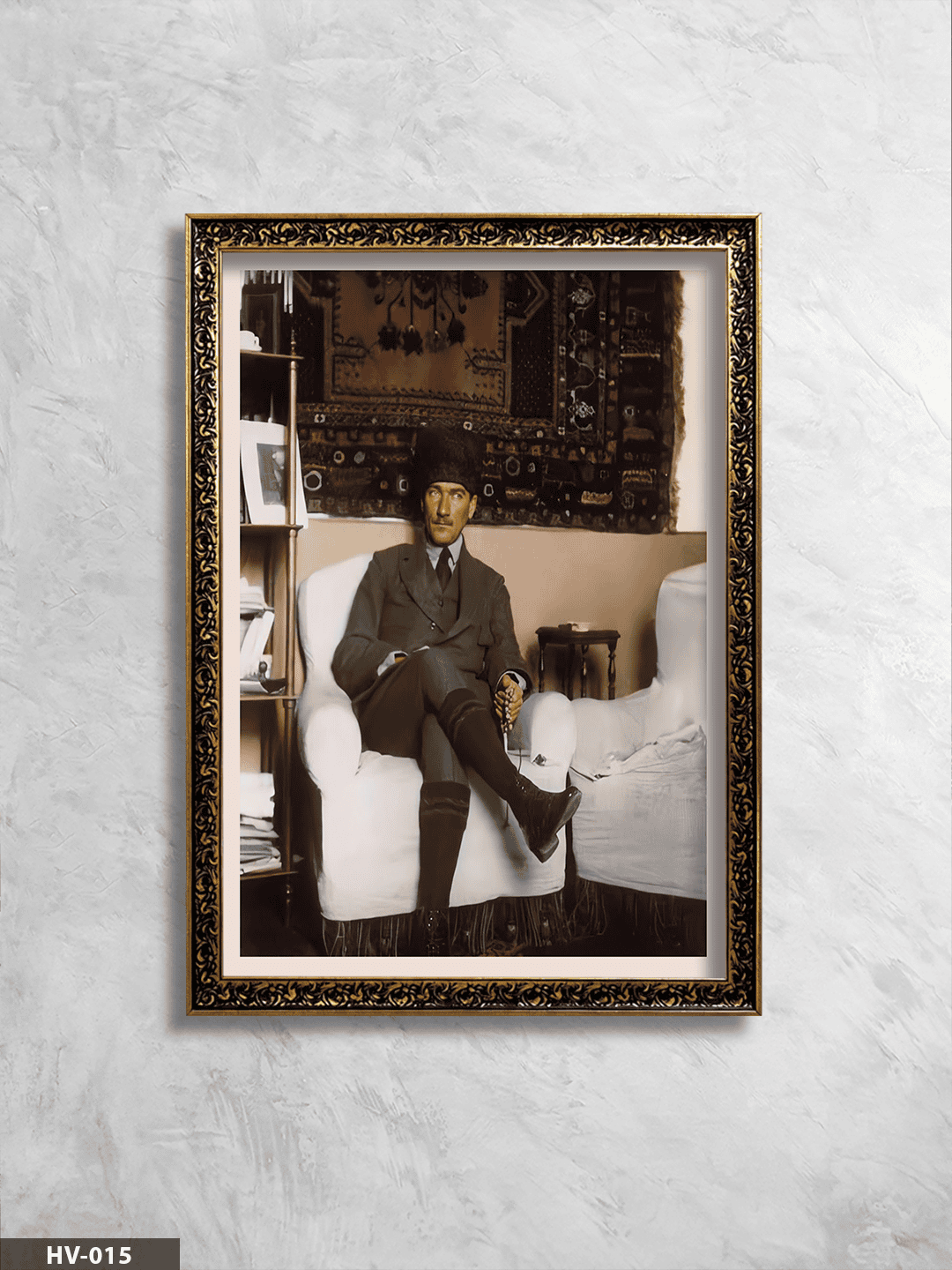 Mustafa Kemal Atatürk Vintage Desenli Premium Çerçeveli Tek Parça Tablo 75x55 CM HV