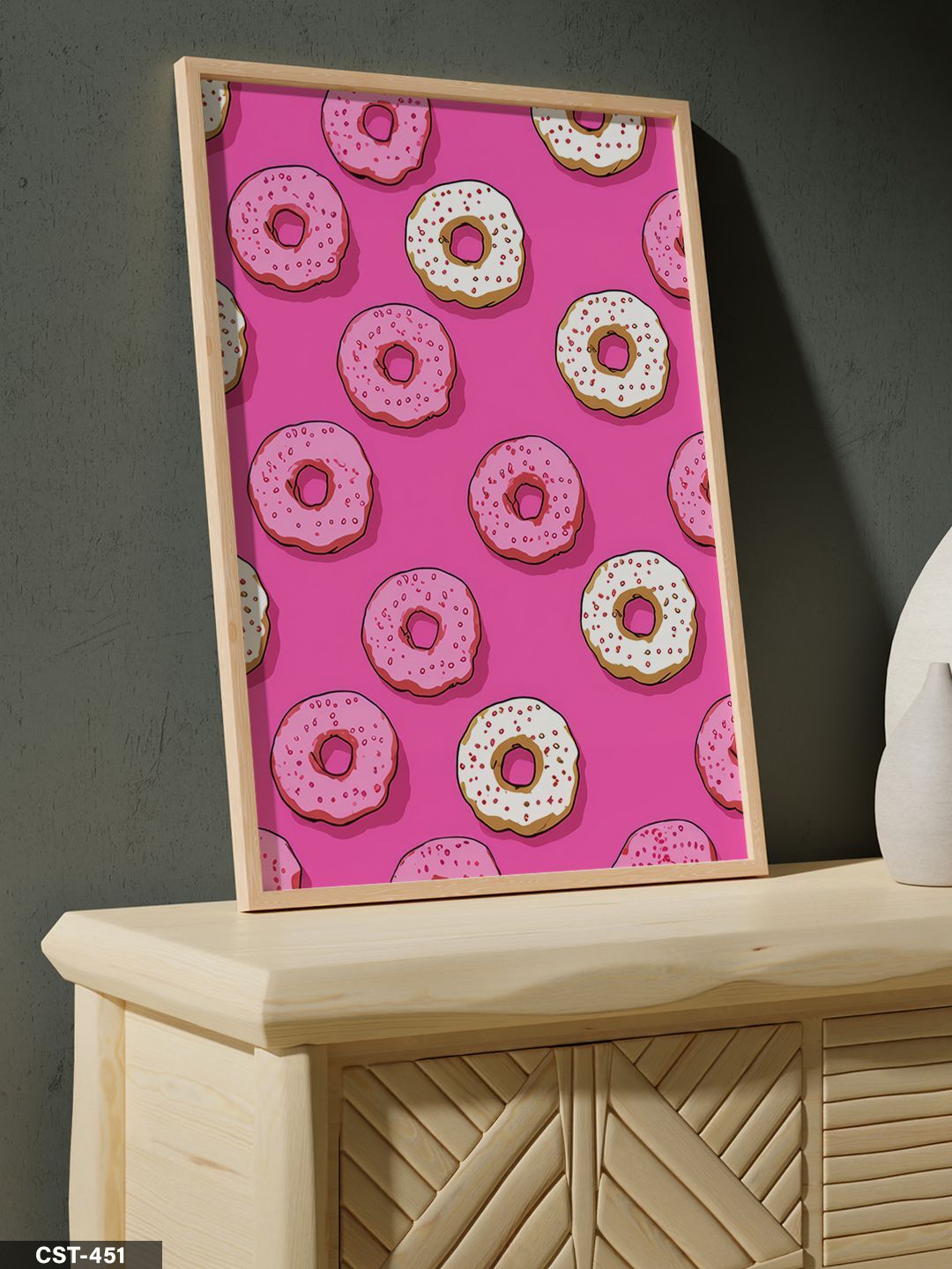 Pembe Donat Tek Parça Ahşap Çerçeveli Tablo Naturel - 20 x 30 CM