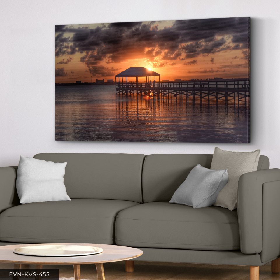 Deniz Manzaralı Gün Doğumu Tek Parça Kanvas - Canvas Tablo 140 x 90 CM - Çok Renkli