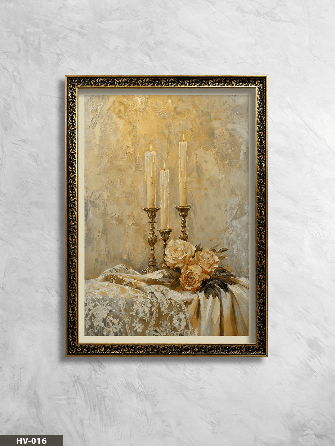 Güller ve Mum Vintage Desenli Premium Çerçeveli Tek Parça Tablo 75x55 CM HV