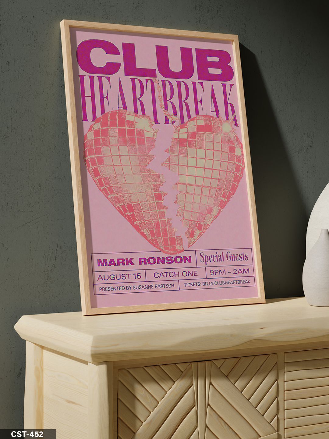 Club Heart Break Tek Parça Ahşap Çerçeveli Tablo Naturel - 20 x 30 CM