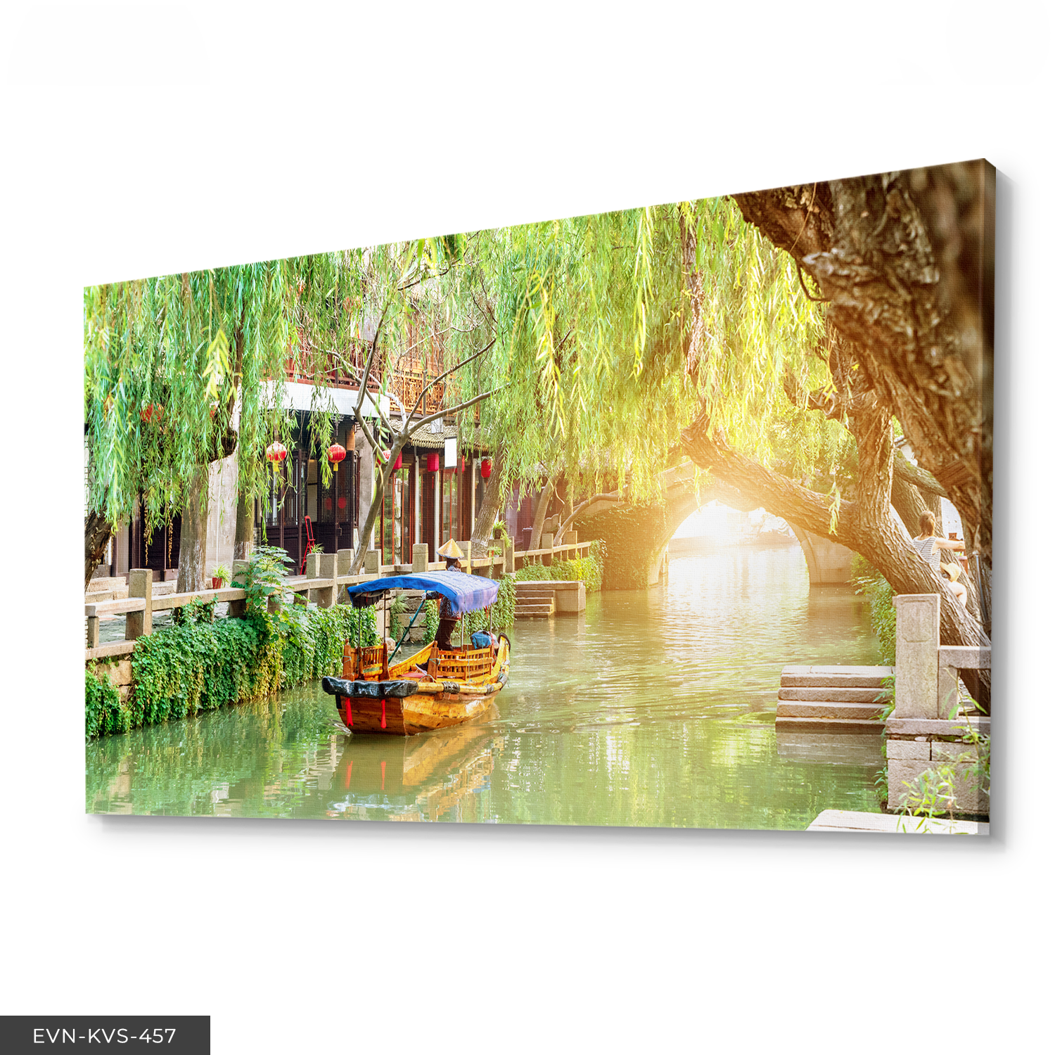 Irmak ve Kayık Tek Parça Kanvas - Canvas Tablo 140 x 90 CM - Çok Renkli