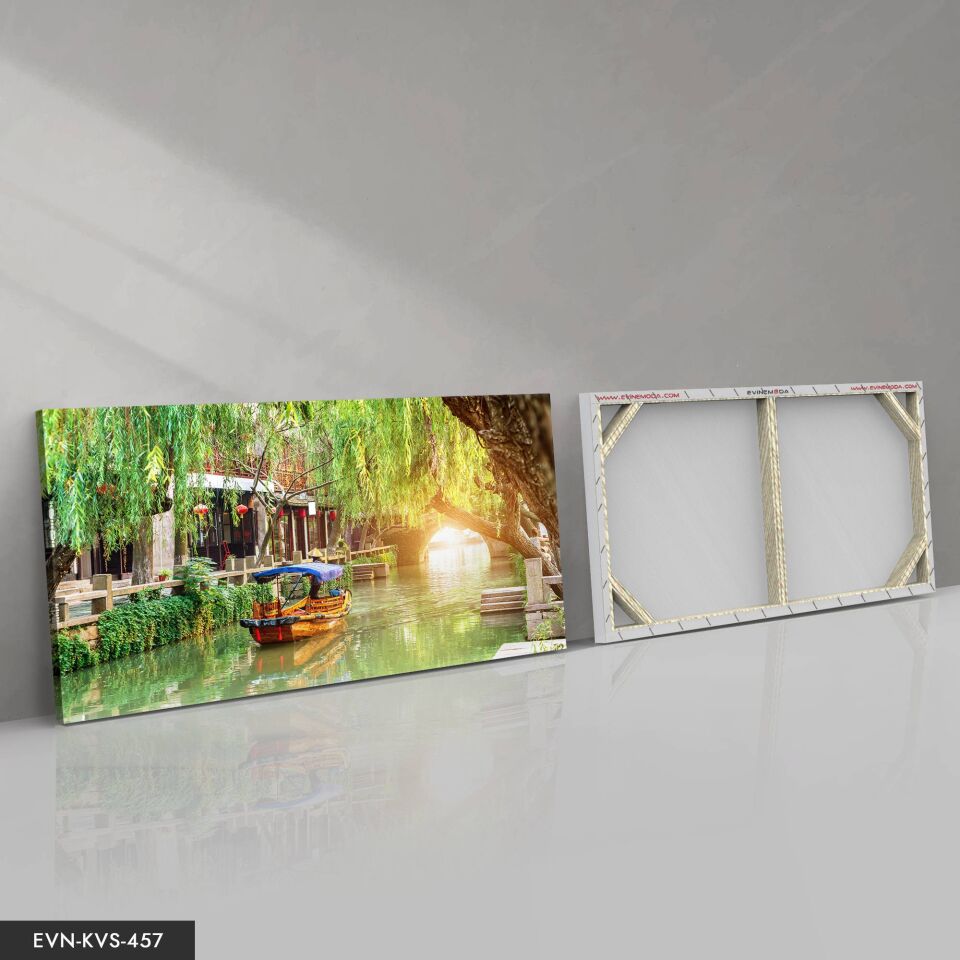 Irmak ve Kayık Tek Parça Kanvas - Canvas Tablo