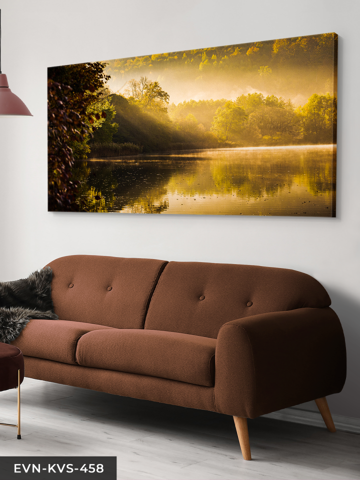 Sonbahar ve Göl Tek Parça Kanvas - Canvas Tablo 140 x 90 CM - Çok Renkli