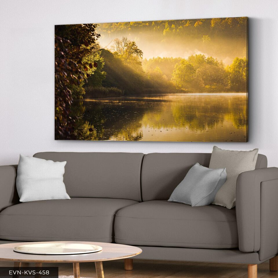 Sonbahar ve Göl Tek Parça Kanvas - Canvas Tablo