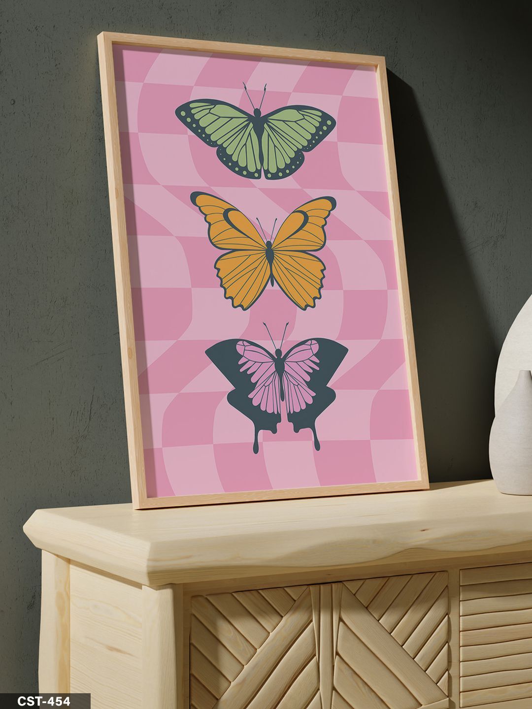 Kelebekler Tek Parça Ahşap Çerçeveli Tablo Naturel - 20 x 30 CM