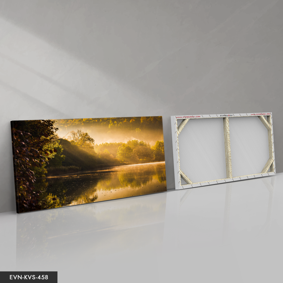 Sonbahar ve Göl Tek Parça Kanvas - Canvas Tablo 140 x 90 CM - Çok Renkli