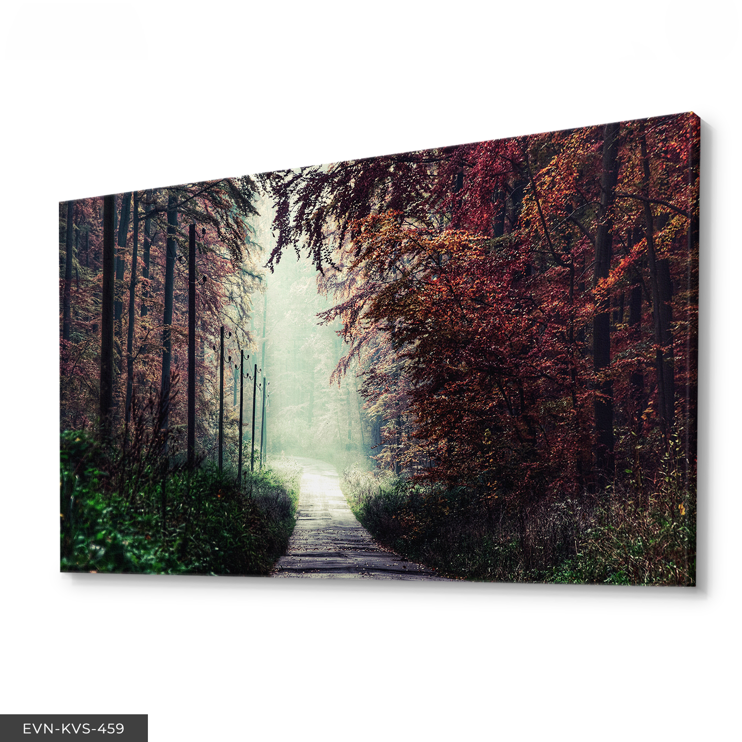 Kırmızı Ağaçlı Orman Yolu Tek Parça Kanvas - Canvas Tablo 140 x 90 CM - Çok Renkli