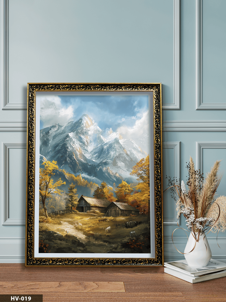 Yağlı Boya Görünümlü Manzara Vintage Desenli Premium Çerçeveli Tek Parça Tablo 75x55 CM HV