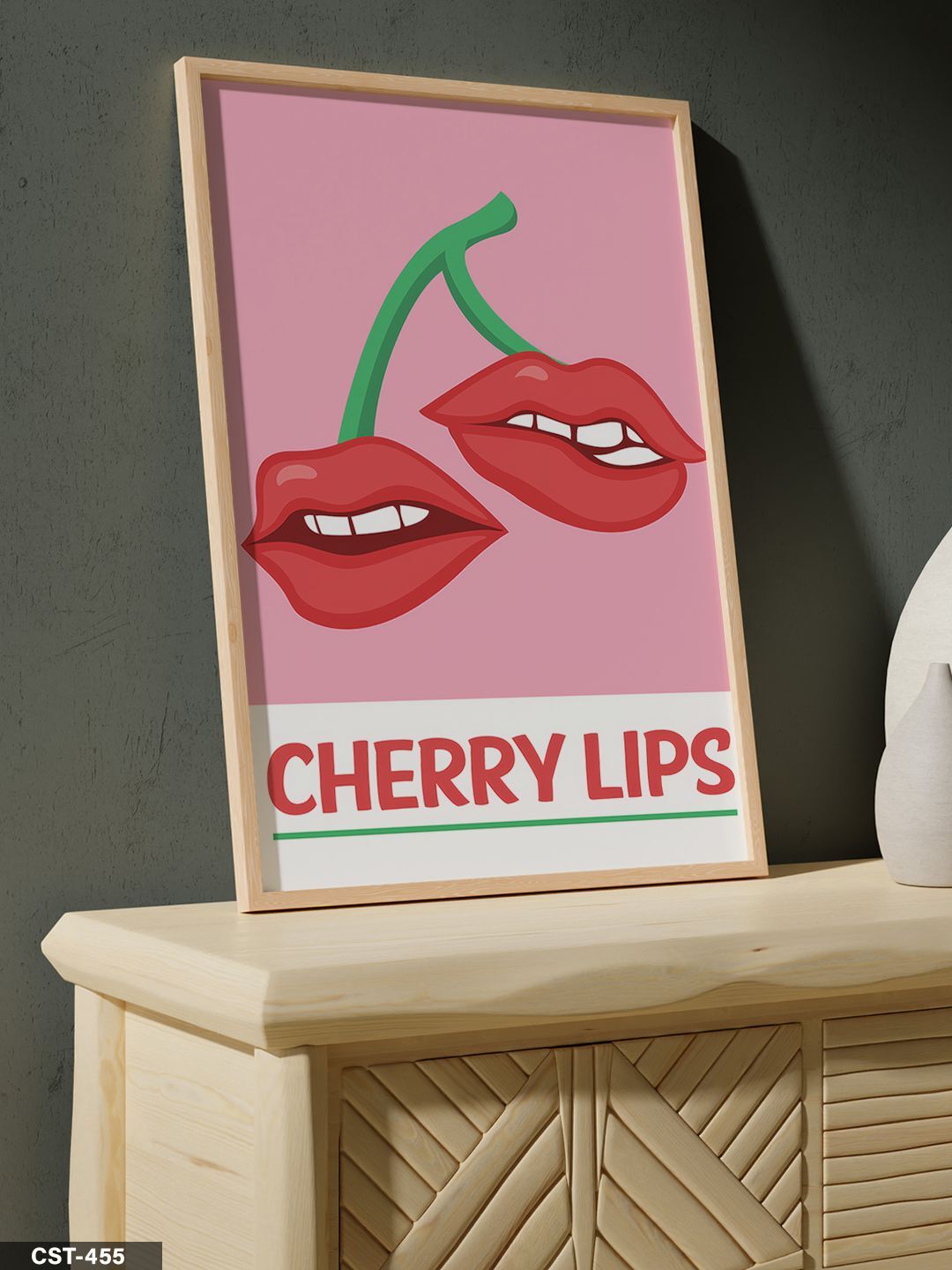 Cherry Lips Tek Parça Ahşap Çerçeveli Tablo Naturel - 20 x 30 CM