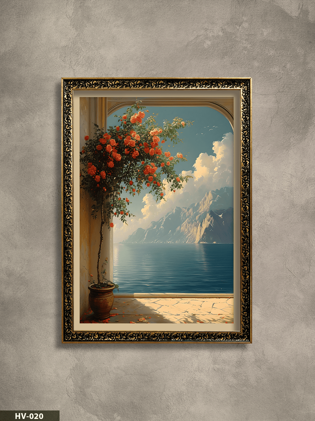 Sahile Açılan Çiçekli Kapı Vintage Desenli Premium Çerçeveli Tek Parça Tablo 75x55 CM HV