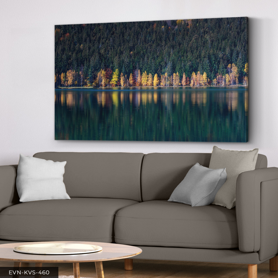 Yansımalı Renkli Ağaçlar Tek Parça Kanvas - Canvas Tablo 140 x 90 CM - Çok Renkli