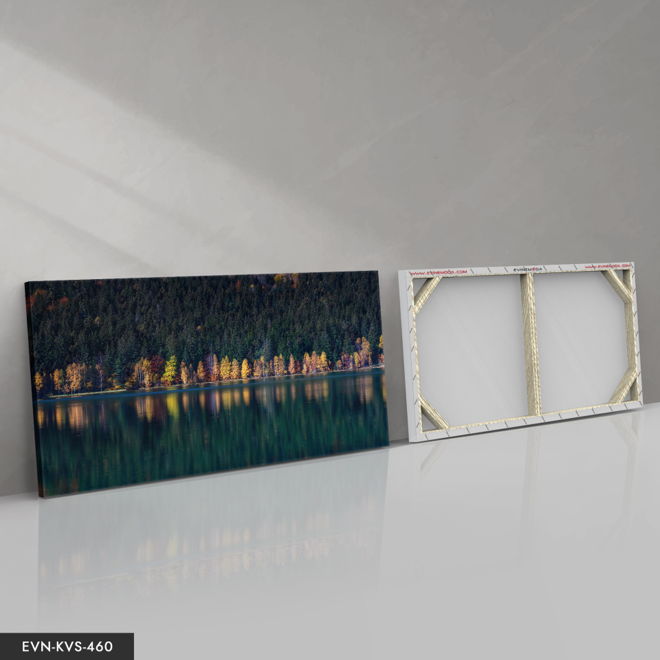 Yansımalı Renkli Ağaçlar Tek Parça Kanvas - Canvas Tablo 140 x 90 CM - Çok Renkli