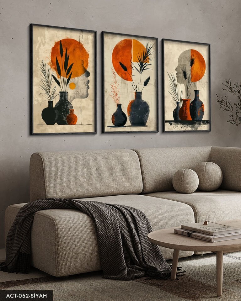 Modern Tasarım 3 Parça Ahşap Çerçeveli Tablo ACT Siyah - 40 x 60 CM