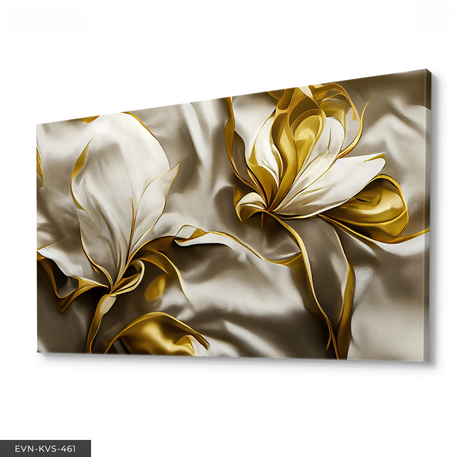 Gold Yapraklı Zambak Tek Parça Kanvas - Canvas Tablo 140 x 90 CM - Çok Renkli