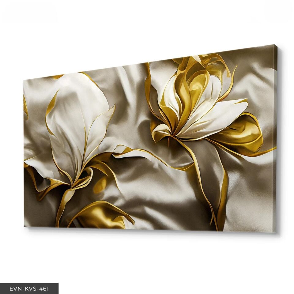Gold Yapraklı Zambak Tek Parça Kanvas - Canvas Tablo