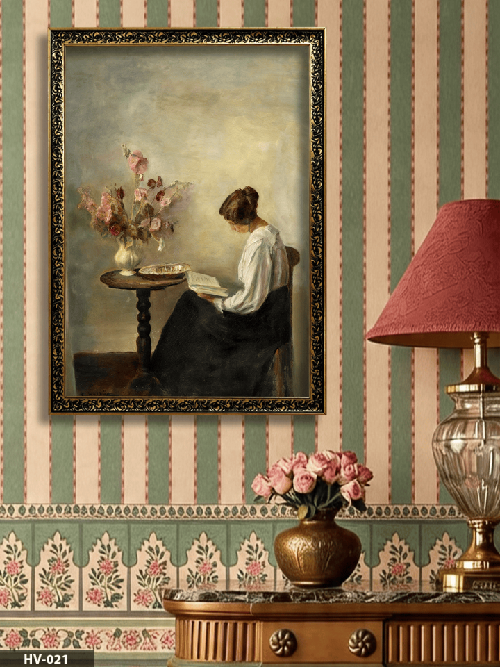 Yalnız Kadın Vintage Desenli Premium Çerçeveli Tek Parça Tablo 75x55 CM HV