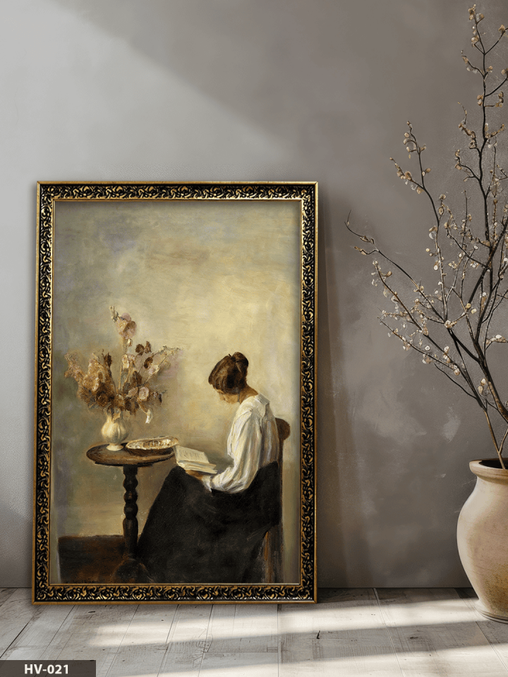 Yalnız Kadın Vintage Desenli Premium Çerçeveli Tek Parça Tablo 75x55 CM HV