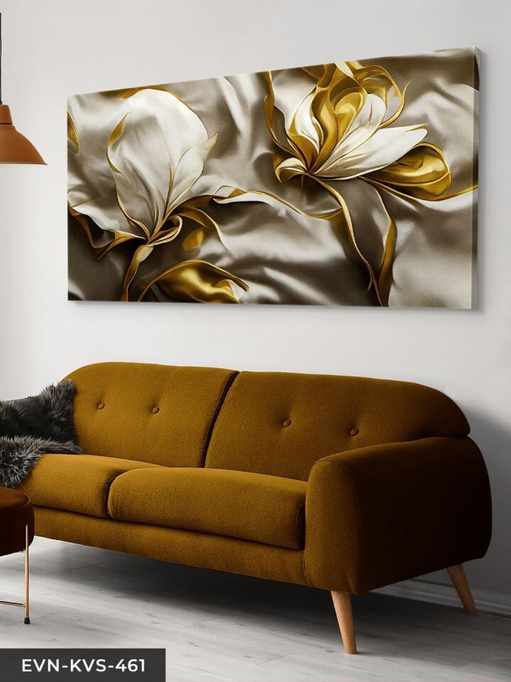 Gold Yapraklı Zambak Tek Parça Kanvas - Canvas Tablo