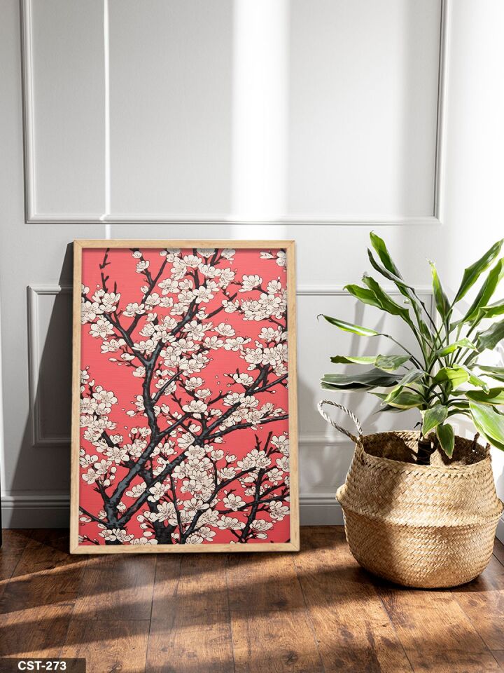 Dalda Beyaz Çiçek Tek Parça Ahşap Çerçeveli Tablo Naturel - 40 x 60 CM