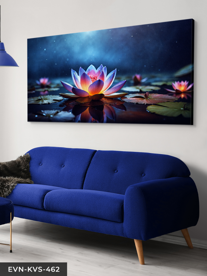 Gece Lotusu Tek Parça Kanvas - Canvas Tablo 140 x 90 CM - Çok Renkli