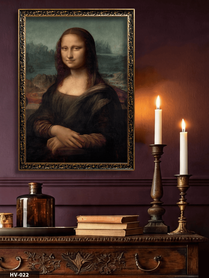 Mona Lisa Vintage Desenli Premium Çerçeveli Tek Parça Tablo 75x55 CM HV