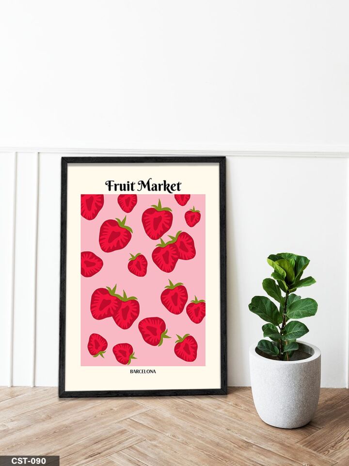 Kırmızı Çiçekli illüstrasyon Flower Market Tek Parça Ahşap Çerçeveli Tablo Siyah - 20 x 30 CM