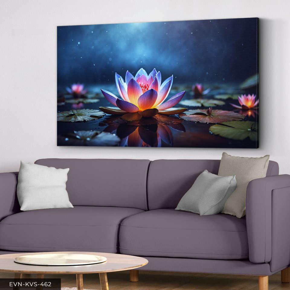 Gece Lotusu Tek Parça Kanvas - Canvas Tablo 140 x 90 CM - Çok Renkli