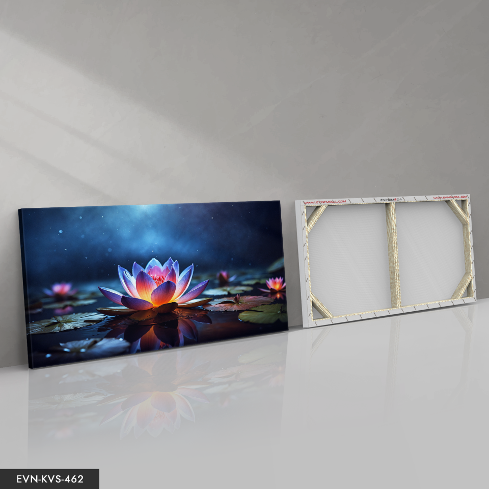 Gece Lotusu Tek Parça Kanvas - Canvas Tablo 140 x 90 CM - Çok Renkli
