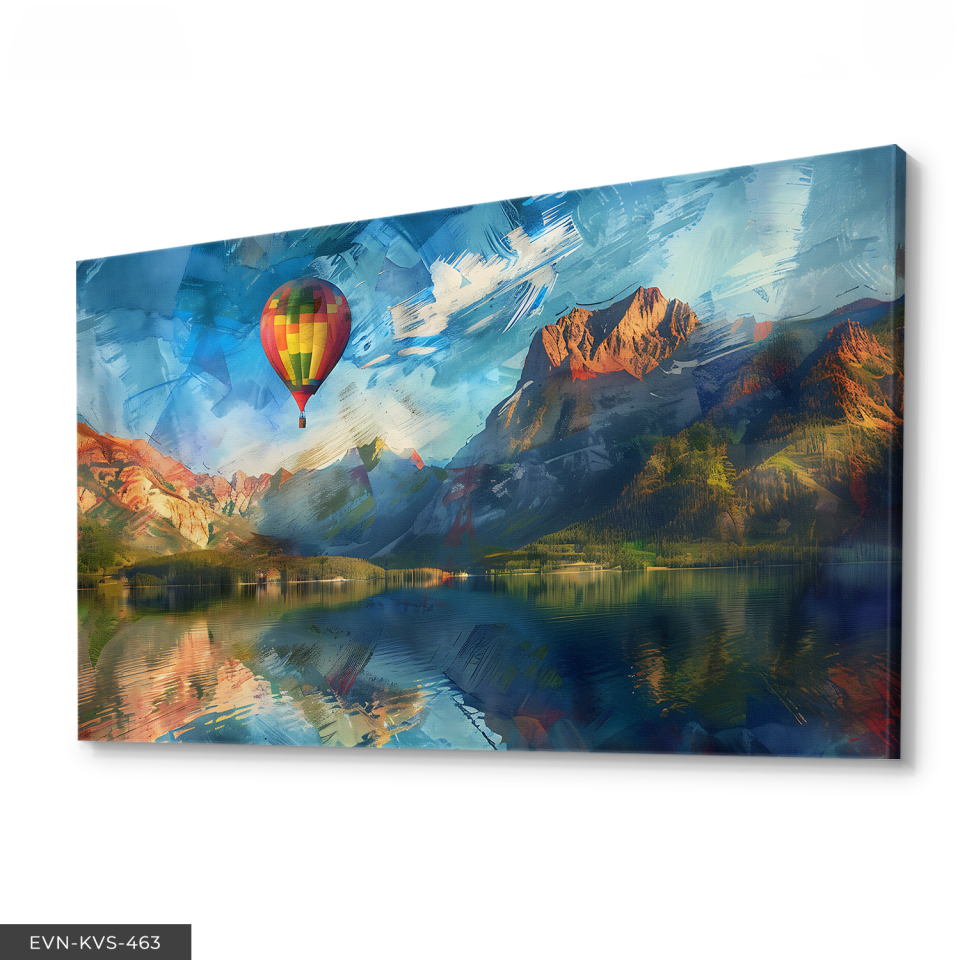 Yağlı Boya Görünümlü Uçan Balon Tek Parça Kanvas - Canvas Tablo 140 x 90 CM - Çok Renkli